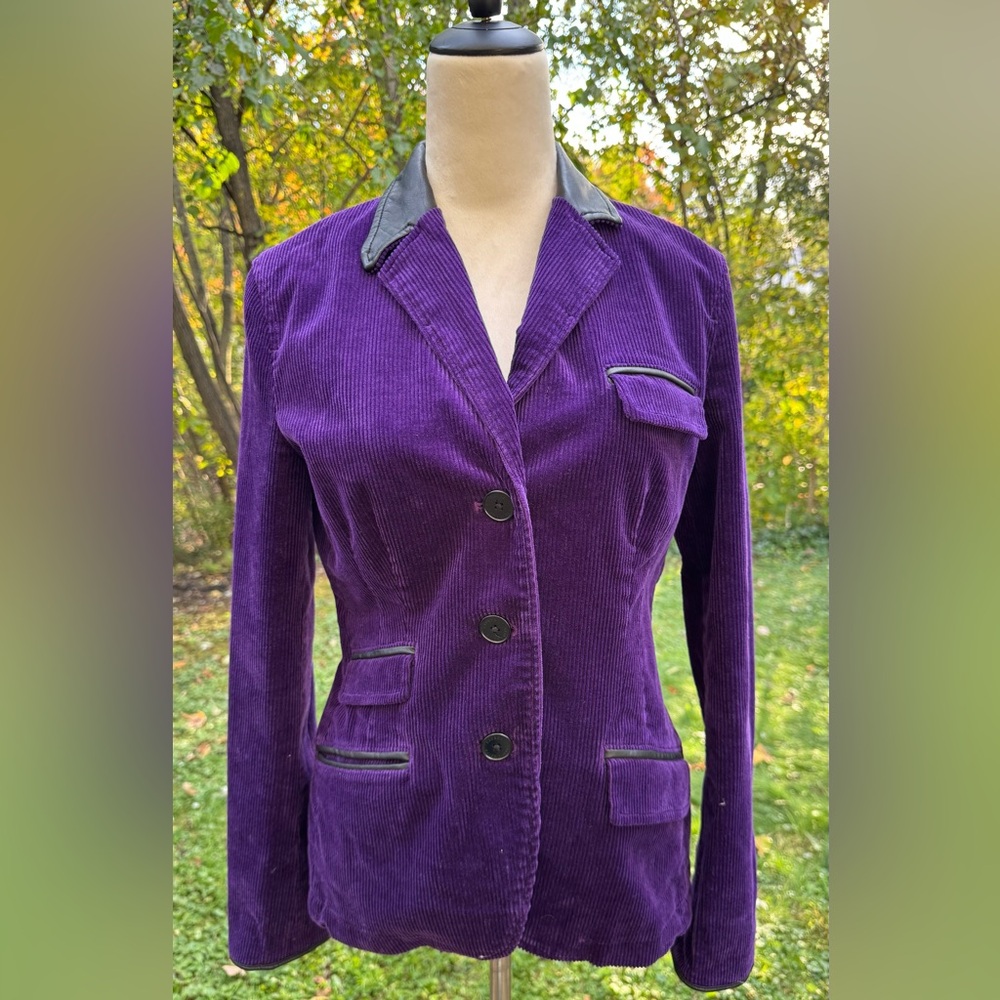 Lauren Ralph Lauren Womens Corduroy & Leather Trim Purple Blazer Sz 6